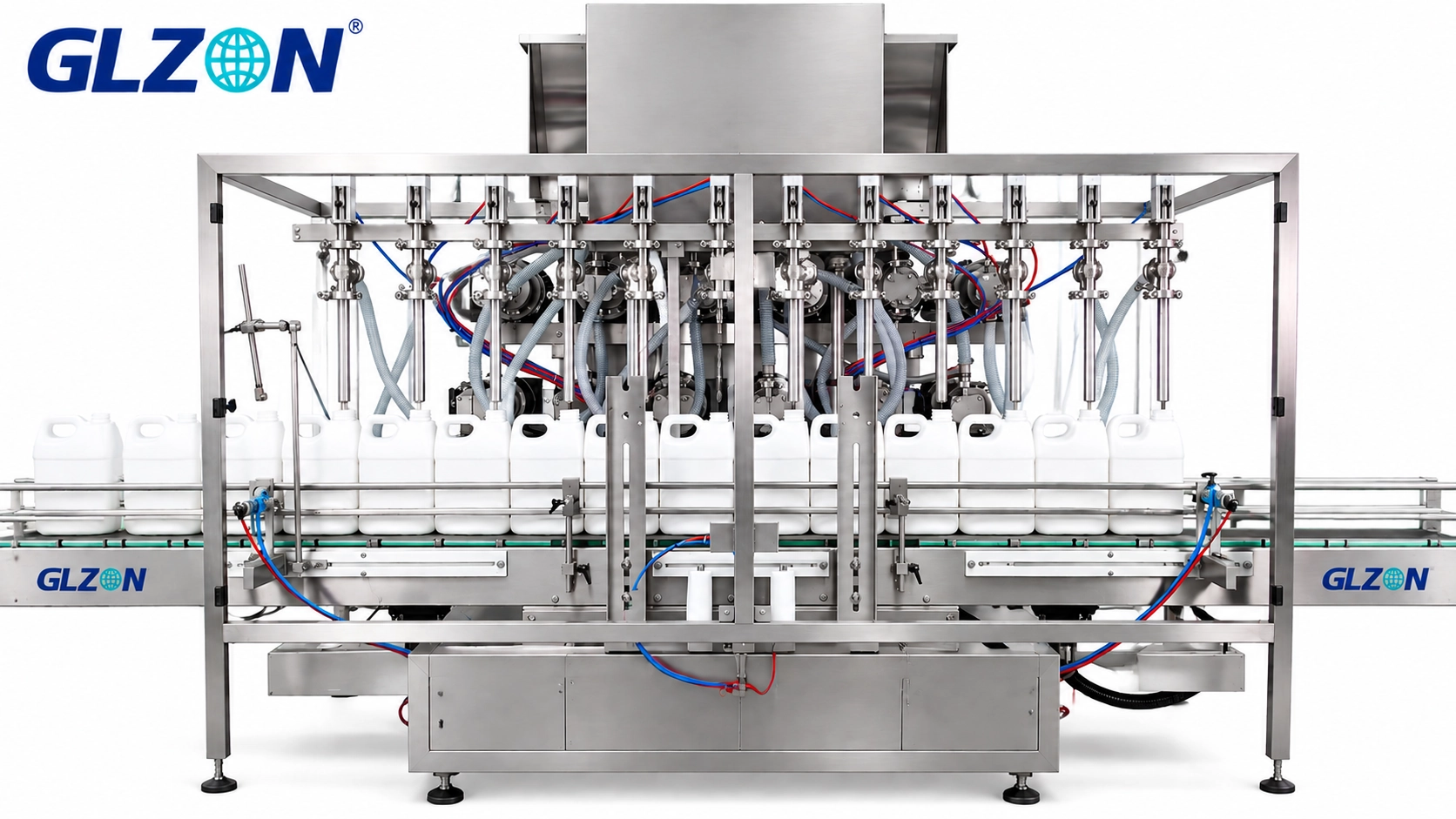 Positive displacement filling machine for viscous liquid products
