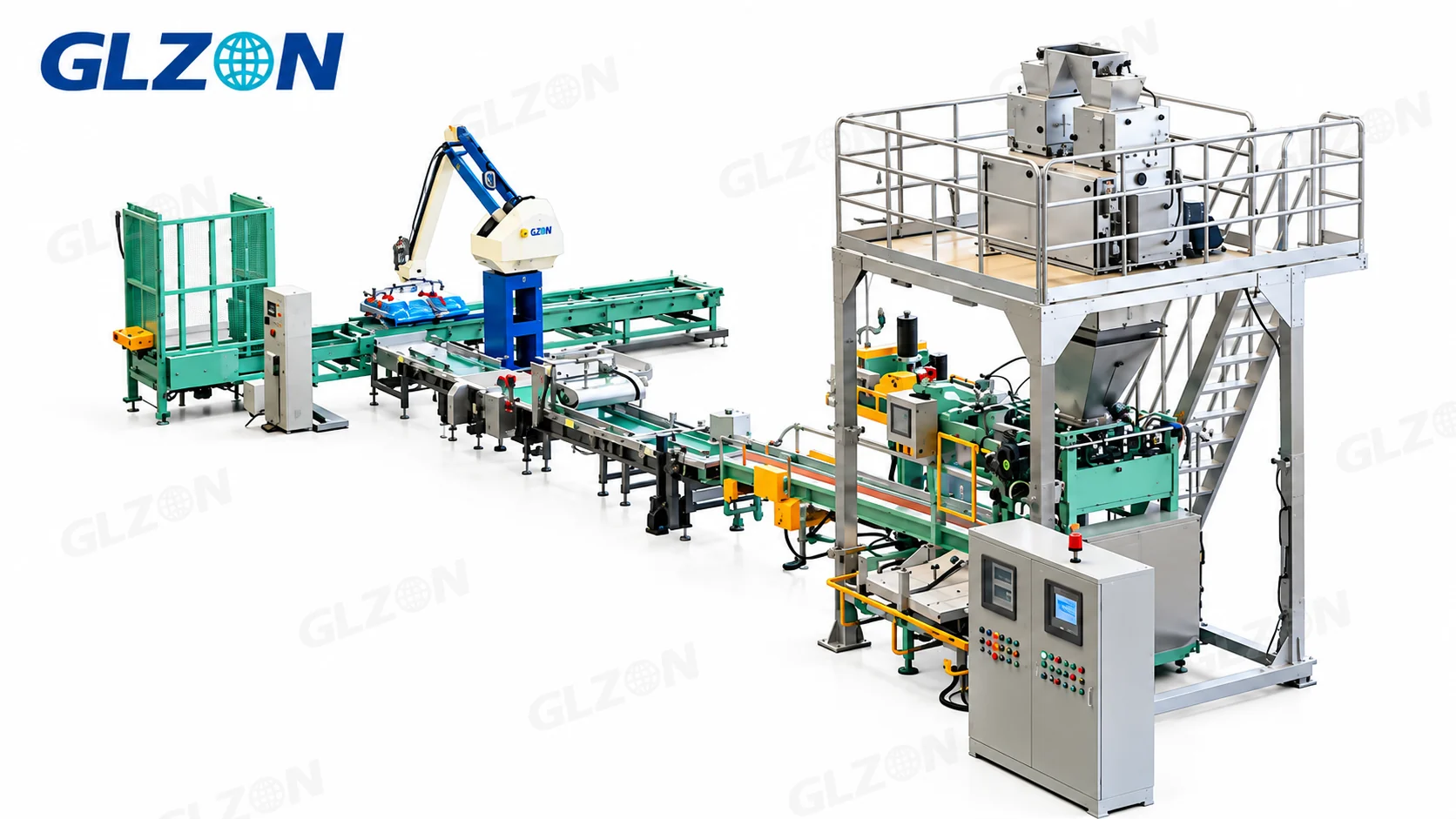 GLZON automatic bagging and palletizing line for powder and granule packaging